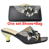 Italian Shoe With Matching Bags High Quality Nigerian Women Wedding Shoe and Bag Set Decorated With Rhinestone Luxury Women Shoe
