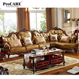 classic Luxury European style solid wood armrest leather corner sofa set living room furniture  divano letto koltuk takimi