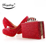 BaoYaFang New Red Crystal Womens Wedding Shoes With Matching Bags Luxury High Platform Shoes Woman Party Dress Shoe and Purse