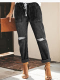 Fashion Casual Waist-Cutting Straight Hole Mid-Waist Trousers