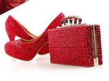 BaoYaFang New Red Crystal Womens Wedding Shoes With Matching Bags Luxury High Platform Shoes Woman Party Dress Shoe and Purse