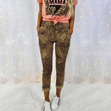 Printed Slim High-Waist Lace-Up Casual Trousers