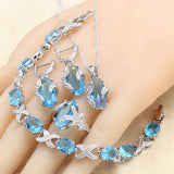 Sky Blue Semi-precious 925 Silver Jewelry Sets with Bracelet For Women Necklace Pendant Earrings Ring Birthday Gift Jewelry
