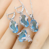 Sky Blue Semi-precious 925 Silver Jewelry Sets with Bracelet For Women Necklace Pendant Earrings Ring Birthday Gift Jewelry