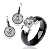 Fashion Crystal Bridal Wedding Jewelry Sets Black White Pink Healthy Ceramic Rhinestone Women Rings Stud Earrings Engagement