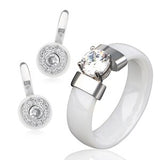 Fashion Crystal Bridal Wedding Jewelry Sets Black White Pink Healthy Ceramic Rhinestone Women Rings Stud Earrings Engagement