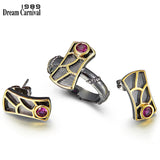 DreamCarnival 1989 New Geometric Fish Scale Earrings and Rings Set For Women Red Zircon Hot Pick Sunday Party Jewelry WE3959S2