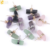 CSJA Natural Stone Stud Earrings Geometric Crystal Pillar Pink Quartz Earring for Women Healing Fashion Ear Jewellery Gifts G033