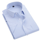 Summer S~8xl men's striped short sleeve dress shirt square collar non-iron regular fit anti-wrinkle  pocket  male social shirt