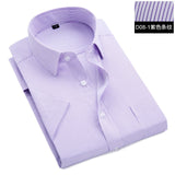 Summer S~8xl men's striped short sleeve dress shirt square collar non-iron regular fit anti-wrinkle  pocket  male social shirt
