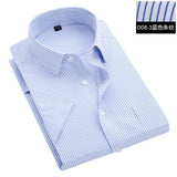 Summer S~8xl men's striped short sleeve dress shirt square collar non-iron regular fit anti-wrinkle  pocket  male social shirt