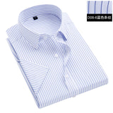 Summer S~8xl men's striped short sleeve dress shirt square collar non-iron regular fit anti-wrinkle  pocket  male social shirt