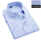 Summer S~8xl men's striped short sleeve dress shirt square collar non-iron regular fit anti-wrinkle  pocket  male social shirt