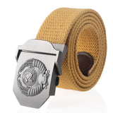 SupSindy New Canvas Belt 3D Soviet National Emblem metal buckle jeans belts for Men CCCP Army Military tactical belts male strap