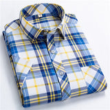 Checkered shirts for men Summer short sleeved leisure slim fit Plaid Shirt square collar soft causal male tops with front pocket