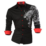 Sportrendy Men's Shirt Dress Casual Long Sleeve Slim Fit Fashion Dragon Stylish JZS041