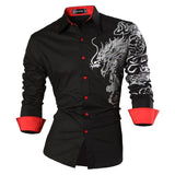 Sportrendy Men's Shirt Dress Casual Long Sleeve Slim Fit Fashion Dragon Stylish JZS041