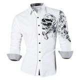 Sportrendy Men's Shirt Dress Casual Long Sleeve Slim Fit Fashion Dragon Stylish JZS041