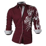 Sportrendy Men's Shirt Dress Casual Long Sleeve Slim Fit Fashion Dragon Stylish JZS041