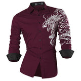 Sportrendy Men's Shirt Dress Casual Long Sleeve Slim Fit Fashion Dragon Stylish JZS041