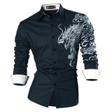 Sportrendy Men's Shirt Dress Casual Long Sleeve Slim Fit Fashion Dragon Stylish JZS041