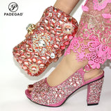 2020 Leisure Style Super High Heels Italian Shoes with Matching Bag for Woman African Shoes and Bag Set in Gold Color