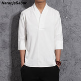 NaranjaSabor 2020 New Summer Spring Fashion Mens Kimono Shirts  Loose Seven-quarter Sleeve Shirt Men Blouse Brand Clothing N569