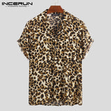Summer Short Sleeve Leopard Print Shirt Men Lapel Neck Loose Button Up Blouse Breathable Streetwear Sexy Shirts Men INCERUN 2021