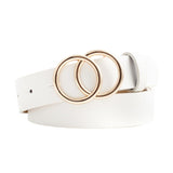 Double Ring Circle Button Belt Leisure Jeans Fashion Dress Women Leather Belt Simple Solid Color Girls Adjustable Waist Strap