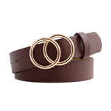 Double Ring Circle Button Belt Leisure Jeans Fashion Dress Women Leather Belt Simple Solid Color Girls Adjustable Waist Strap
