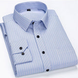 Men's Classic Standard-fit Plaid/striped Social Office Dress Shirt Single Patch Pocket Long Sleeve Formal Business Basic Shirts