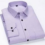 Men's Classic Standard-fit Plaid/striped Social Office Dress Shirt Single Patch Pocket Long Sleeve Formal Business Basic Shirts