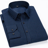 Men's Classic Standard-fit Plaid/striped Social Office Dress Shirt Single Patch Pocket Long Sleeve Formal Business Basic Shirts
