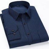 Men's Classic Standard-fit Plaid/striped Social Office Dress Shirt Single Patch Pocket Long Sleeve Formal Business Basic Shirts