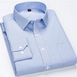 Men's Classic Standard-fit Plaid/striped Social Office Dress Shirt Single Patch Pocket Long Sleeve Formal Business Basic Shirts