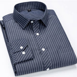 Men's Classic Standard-fit Plaid/striped Social Office Dress Shirt Single Patch Pocket Long Sleeve Formal Business Basic Shirts