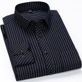 Men's Classic Standard-fit Plaid/striped Social Office Dress Shirt Single Patch Pocket Long Sleeve Formal Business Basic Shirts