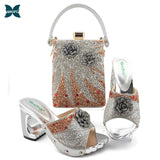 Black Color Latest Shoes and Bags Set Italian matching Sets 2020 Nigerian Shoes and Matching Bags Women Rhinestone Wedding Shoes