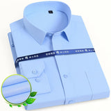 Men's Classic Long Sleeve Solid/striped Basic Dress Shirts Single Patch Pocket Formal Business Standard-fit Office Social Shirt