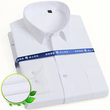 Men's Classic Long Sleeve Solid/striped Basic Dress Shirts Single Patch Pocket Formal Business Standard-fit Office Social Shirt