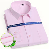Men's Classic Long Sleeve Solid/striped Basic Dress Shirts Single Patch Pocket Formal Business Standard-fit Office Social Shirt