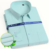 Men's Classic Long Sleeve Solid/striped Basic Dress Shirts Single Patch Pocket Formal Business Standard-fit Office Social Shirt