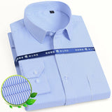 Men's Classic Long Sleeve Solid/striped Basic Dress Shirts Single Patch Pocket Formal Business Standard-fit Office Social Shirt