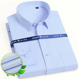 Men's Classic Long Sleeve Solid/striped Basic Dress Shirts Single Patch Pocket Formal Business Standard-fit Office Social Shirt