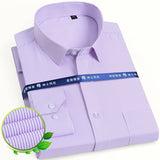 Men's Classic Long Sleeve Solid/striped Basic Dress Shirts Single Patch Pocket Formal Business Standard-fit Office Social Shirt