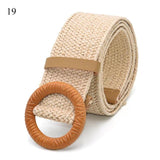 Vintage Boho Braided Waist Belt Summer Solid Female Belt Round Wooden Smooth Buckle Fake Straw Wide Belts For Women Hot Sale