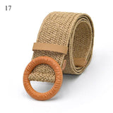 Vintage Boho Braided Waist Belt Summer Solid Female Belt Round Wooden Smooth Buckle Fake Straw Wide Belts For Women Hot Sale