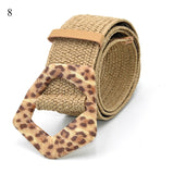 Vintage Bohemian Wide Belt Summer Wooden Buckle Wild Braided Belt Female Leopard Buckle Linen Weave Women Fake Straw Waist Belt