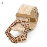 Vintage Bohemian Wide Belt Summer Wooden Buckle Wild Braided Belt Female Leopard Buckle Linen Weave Women Fake Straw Waist Belt