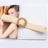Vintage Bohemian Wide Belt Summer Wooden Buckle Wild Braided Belt Female Leopard Buckle Linen Weave Women Fake Straw Waist Belt